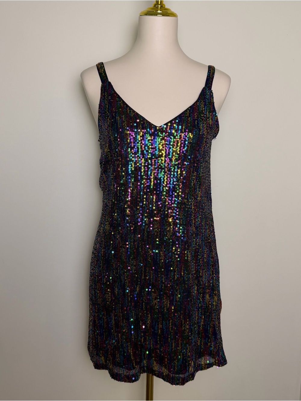 Rainbow Multi Color Sequin Mini Dress Size Small